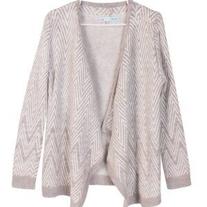 Maurices Tan/White Soft Chevron Stripe Open Waterfall Drape Cardigan Sweater